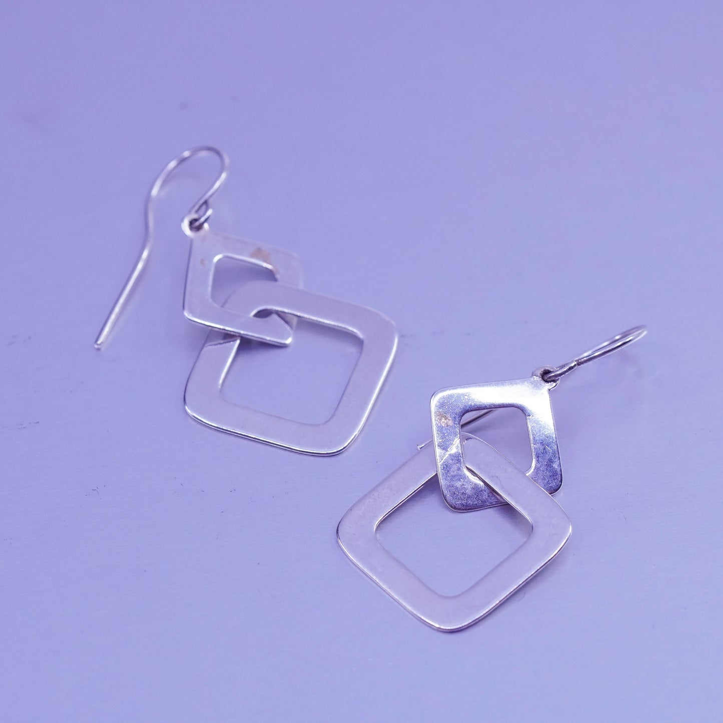 vintage Sterling silver handmade earrings, 925 entwined square dangles