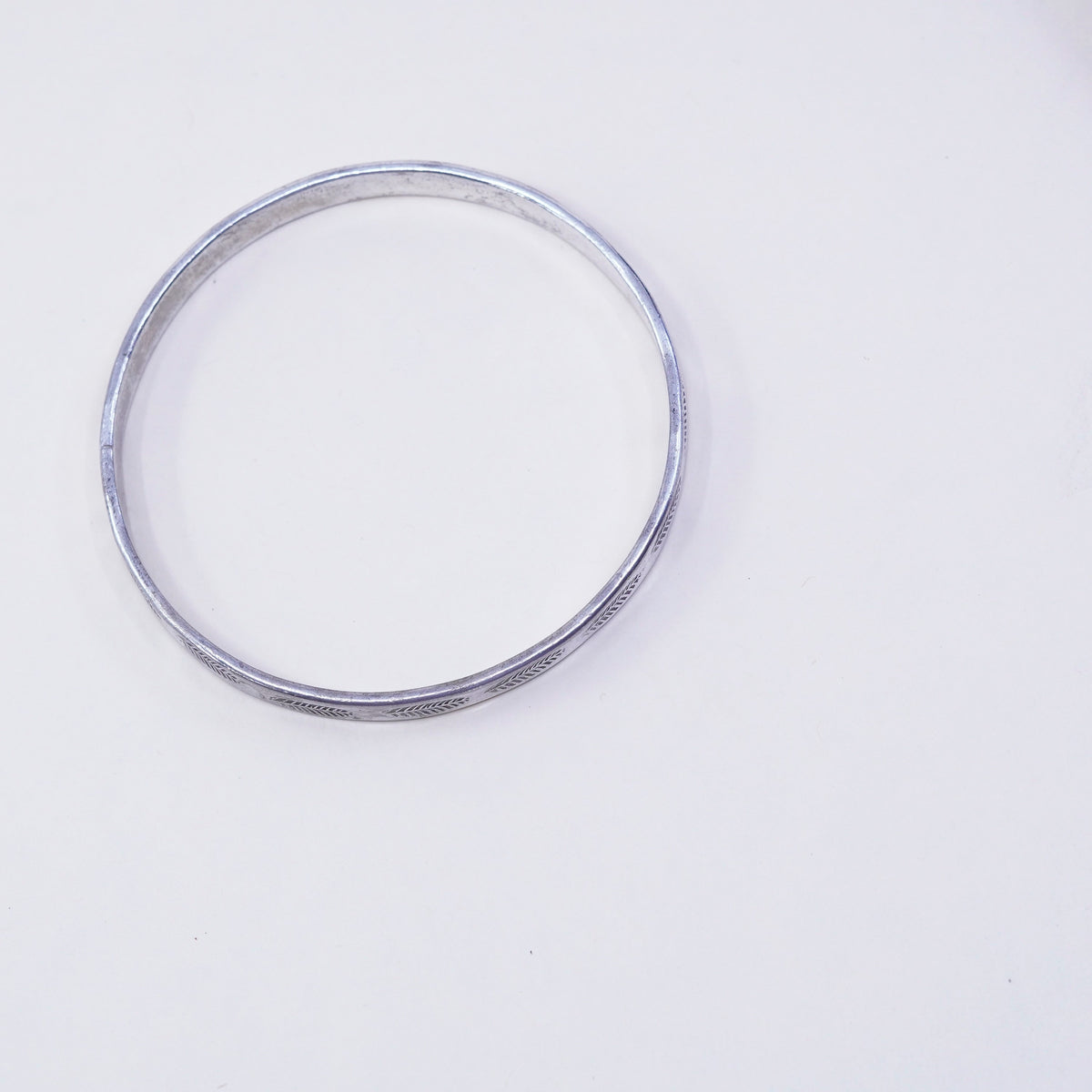 8”, vintage sterling 925 silver handmade leaf textured bracelet, bangle