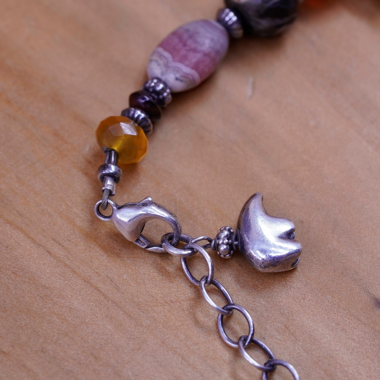 7.75”, sterling silver bracelet turquoise citrine carnelian polar bear charm