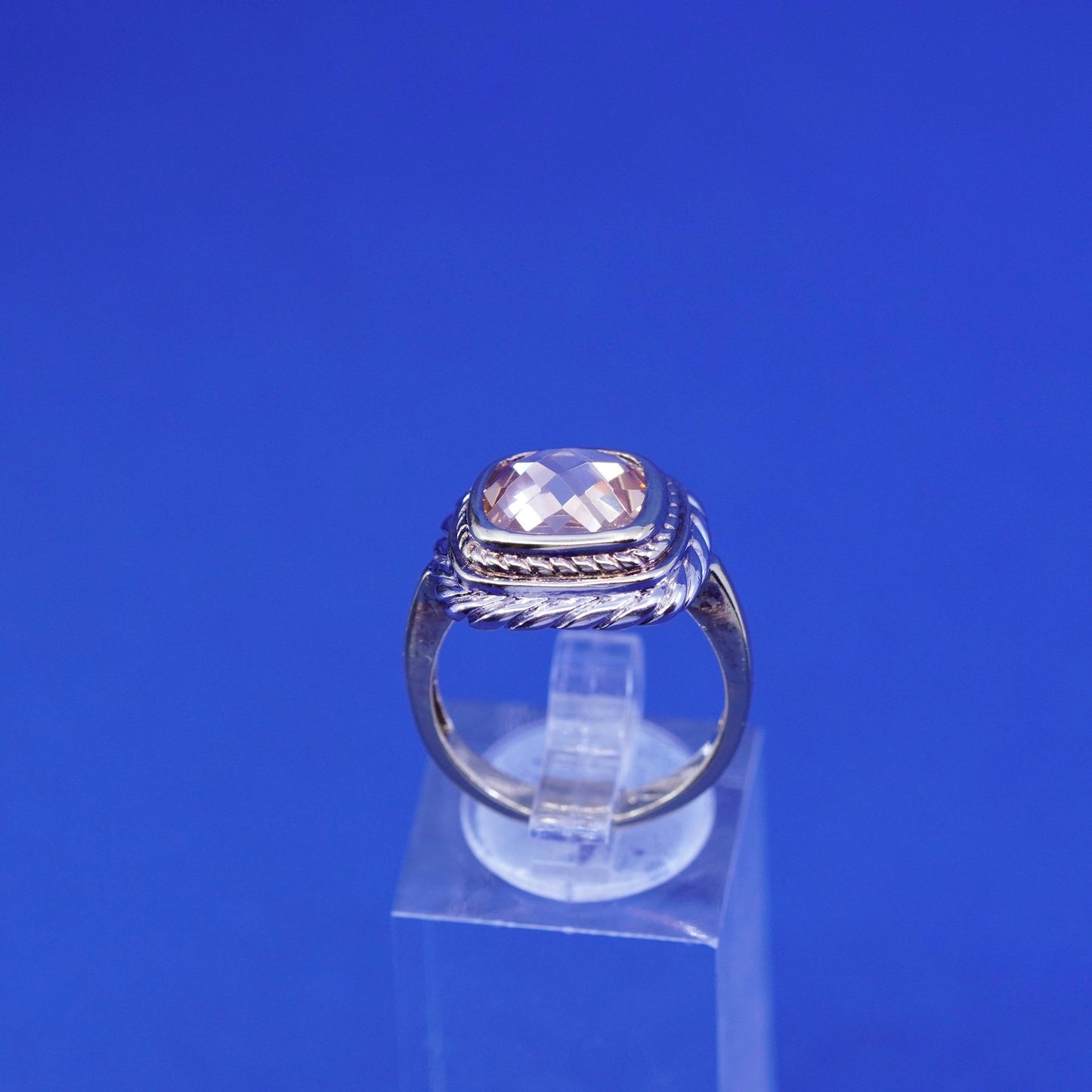 Size 7.25 vintage two tone Sterling 925 silver ring with cushion cut citrine