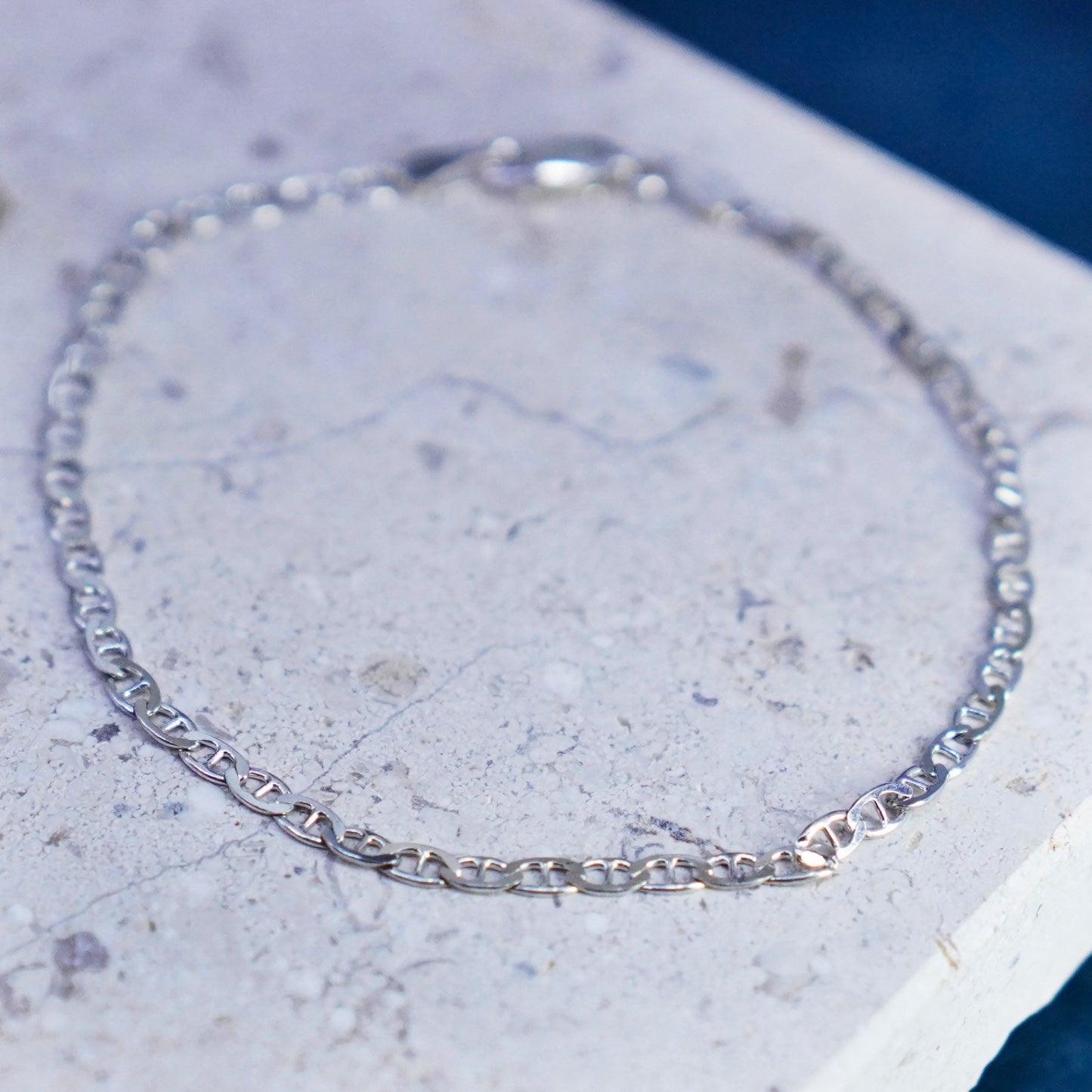 7.5”, 3mm, vintage Sterling 925 silver anchor bracelet, chain