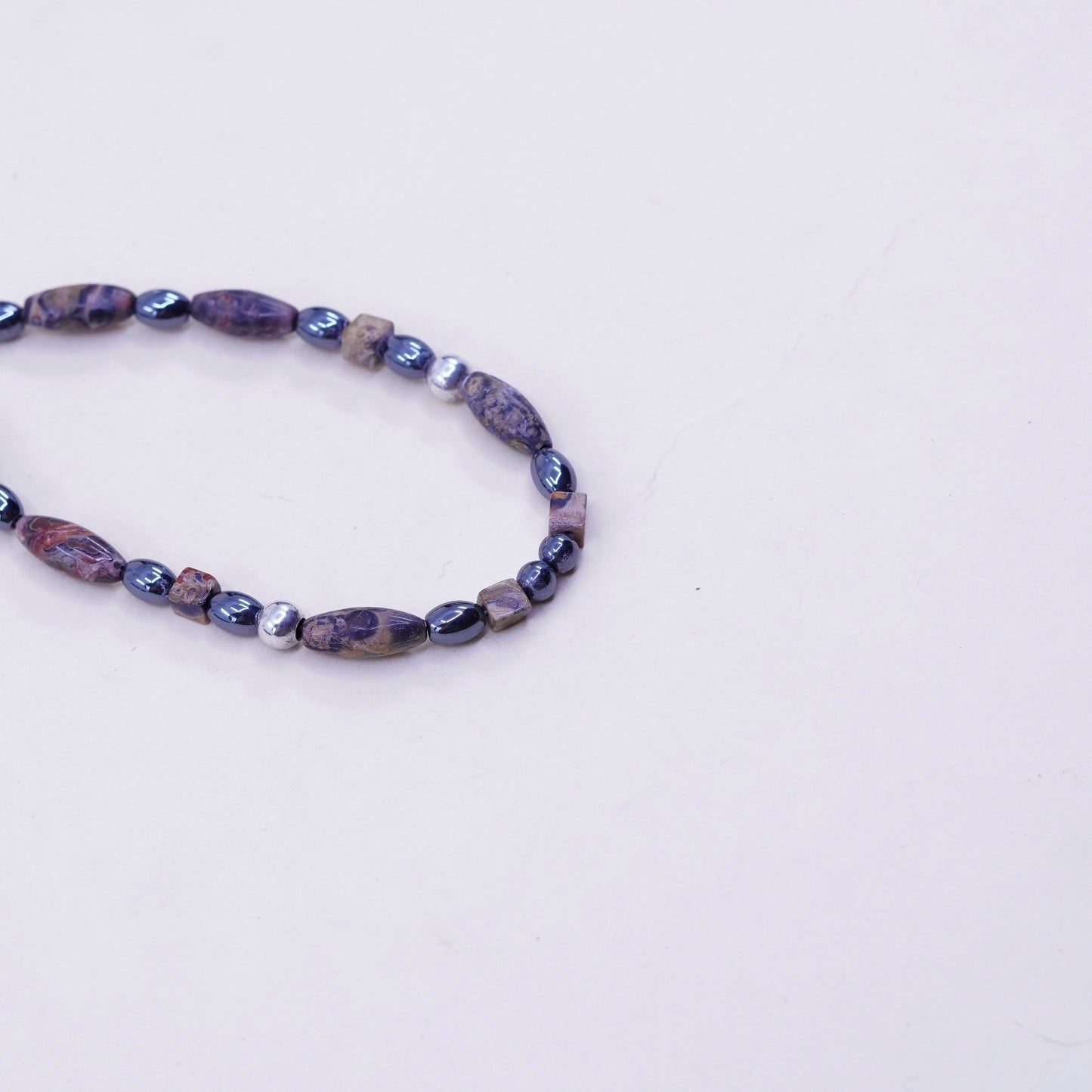 7”, handmade vintage Jasper beads bracelet with Sterling silver closure