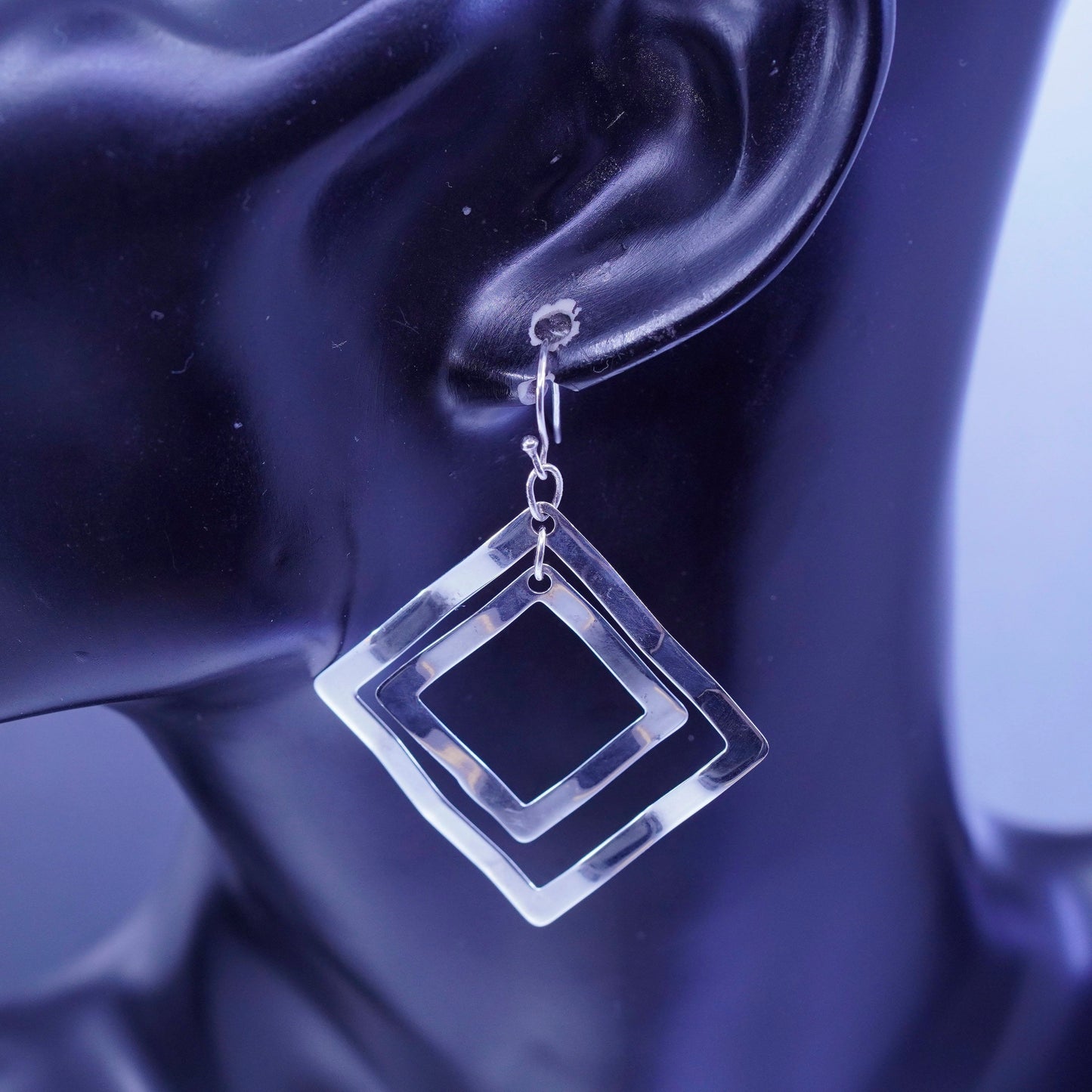 Vintage Sterling 925 silver handmade square earrings