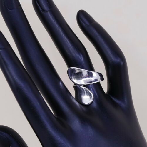 Sz 6.75, Vtg Ribbed Sterling Silver Handmade Wrap Ring, Stamped 925