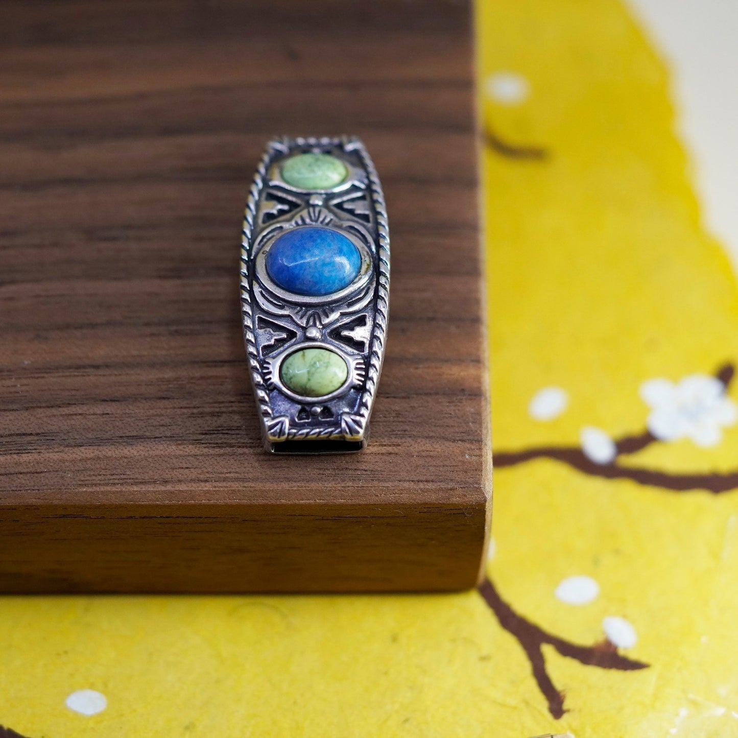 Sterling silver 925 handmade slide pendant with turquoise denim lapis lazuli