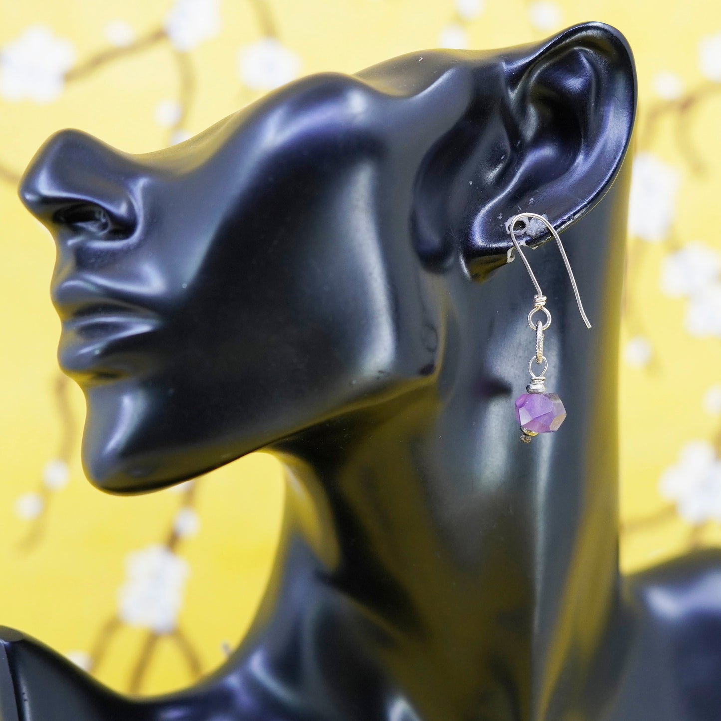 Vintage Sterling 925 silver handmade earrings with amethyst nugget