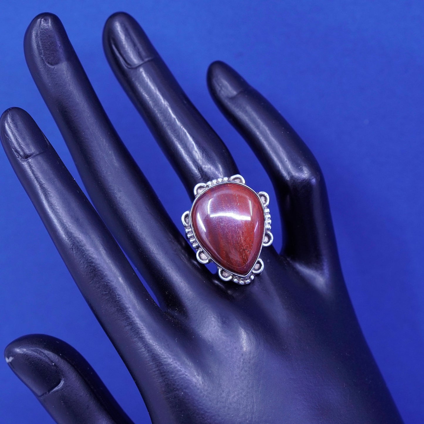 Size 9, vintage sterling 925 silver handmade ring with jasper