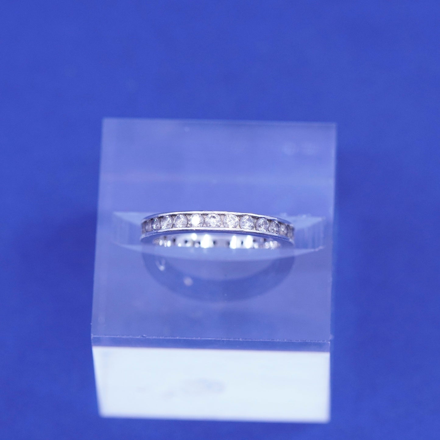 Size 5, vintage Sterling silver engagement ring, 925 band with clear cz inlay