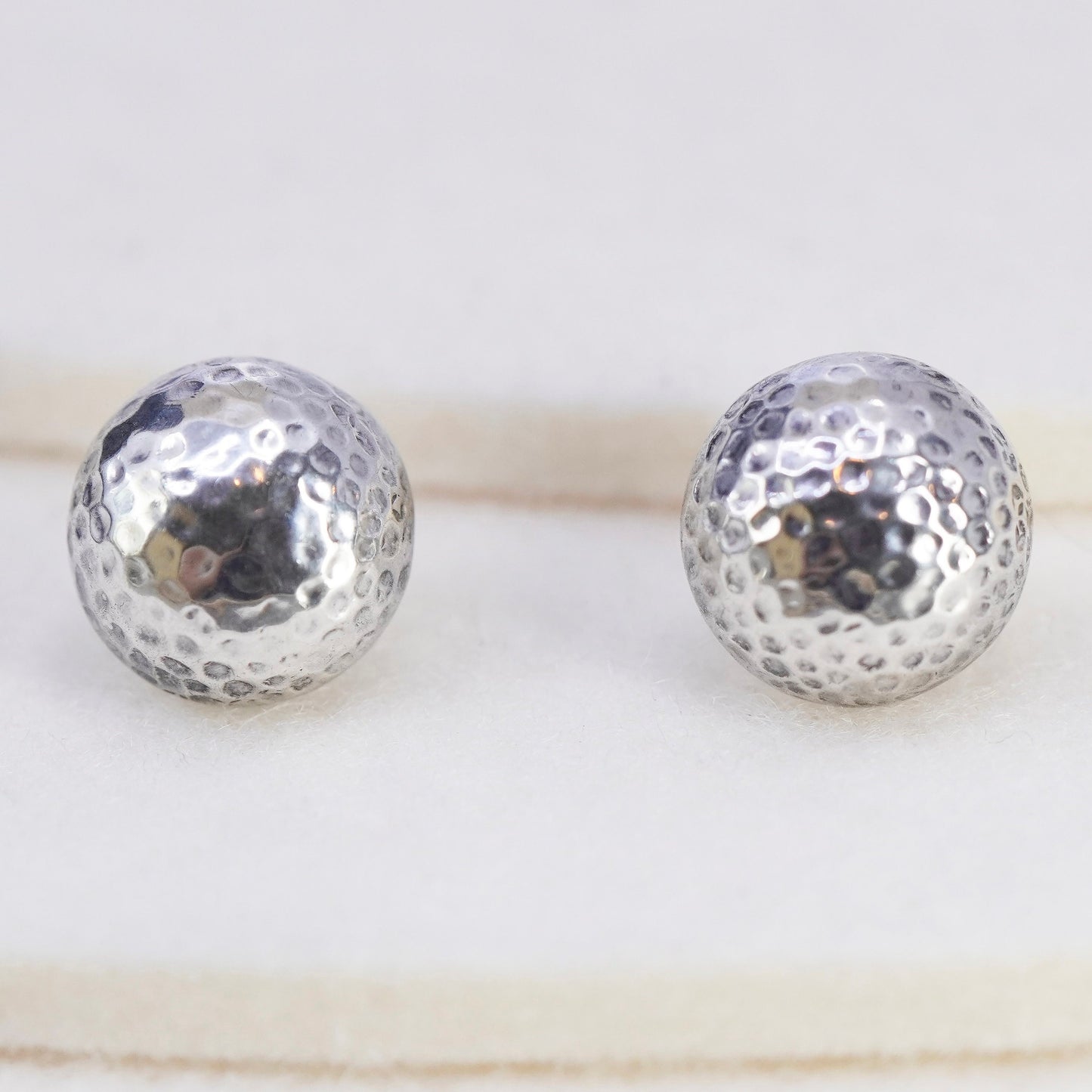 Vintage Sterling 925 silver handmade earrings, hammered textured studs