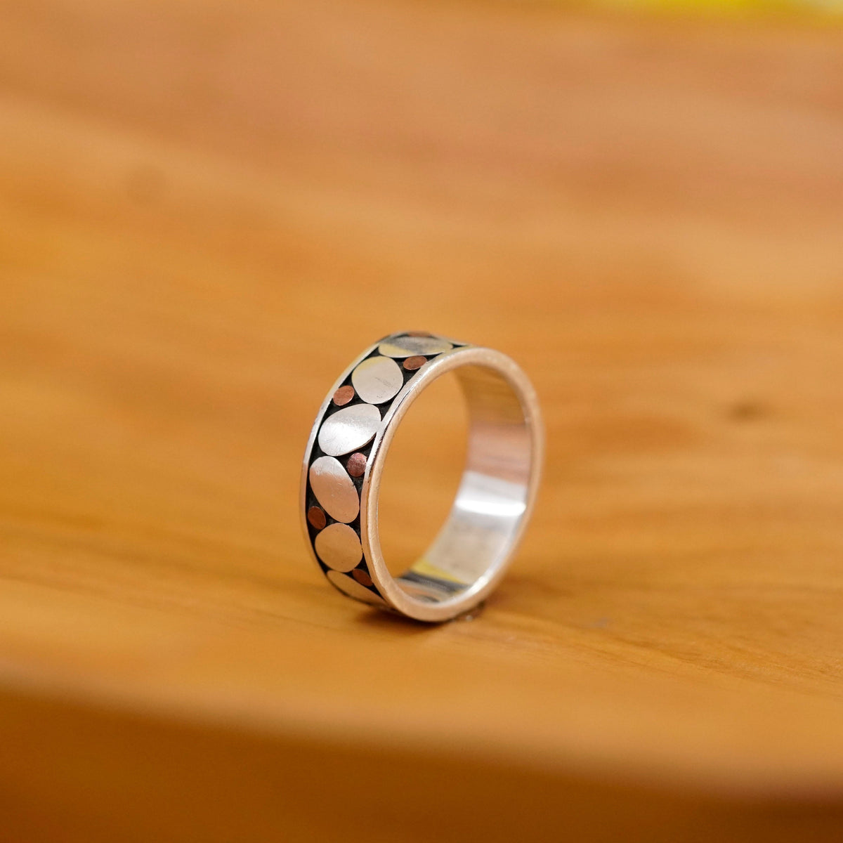 size 10, ancient echoes Sterling silver ring, textured 925 band copper dots