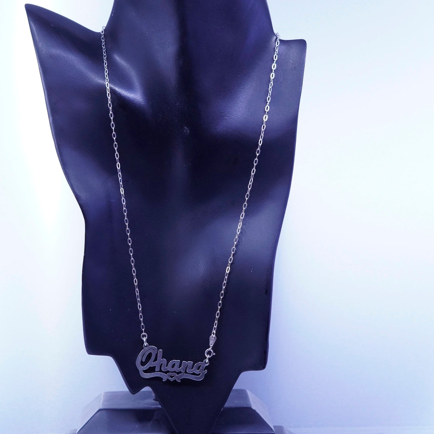20”, JA Sterling 925 silver handmade flatten necklace Ohana monogram pendant