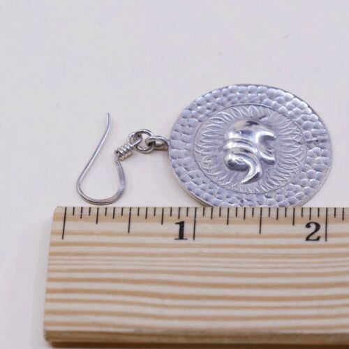 1.25", Vintage Sterling Silver Handmade Earrings, Hammered 925 Elephant Discs