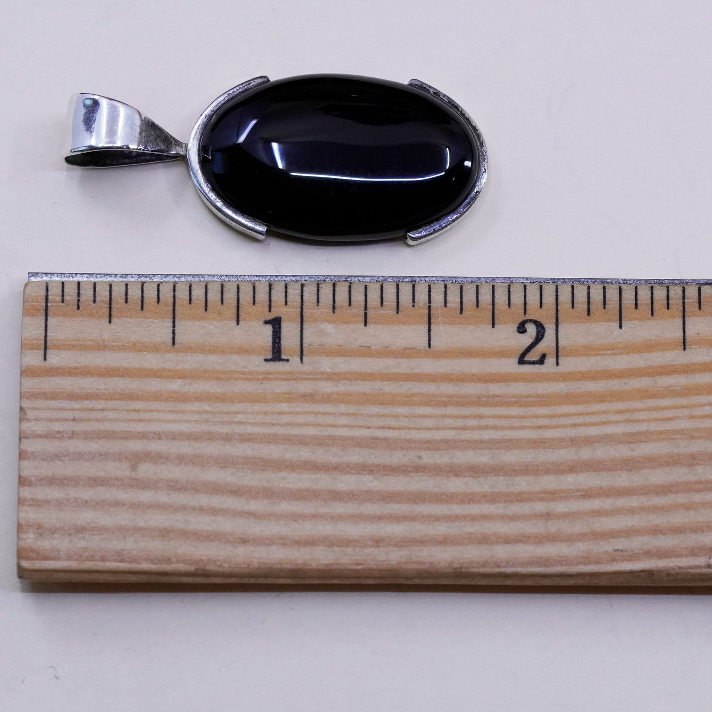 Vintage Sterling 925 silver handmade pendant with oval obsidian
