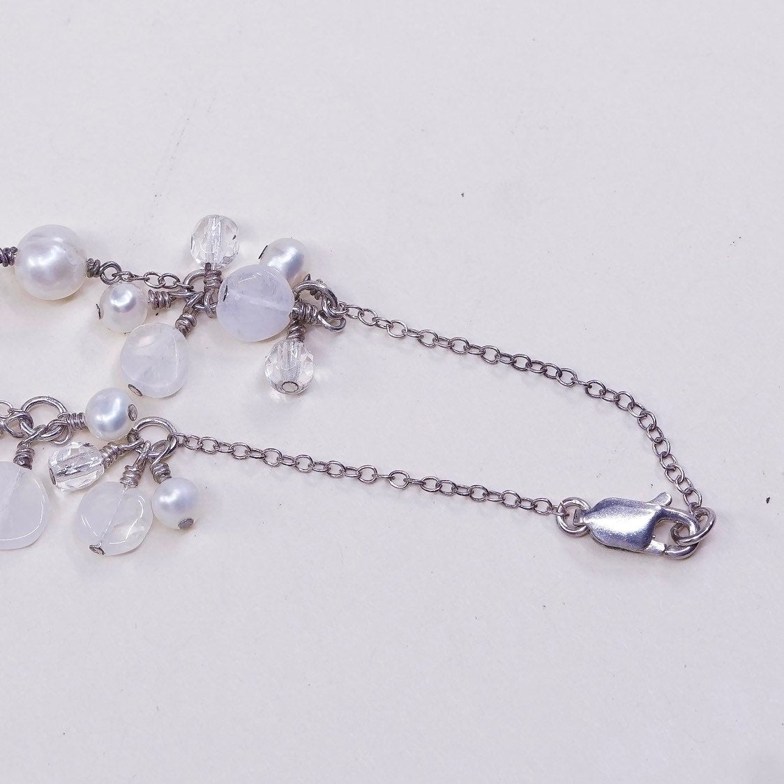 16", vtg handmade Sterling silver Circle necklace w/ pearl moonstone beads