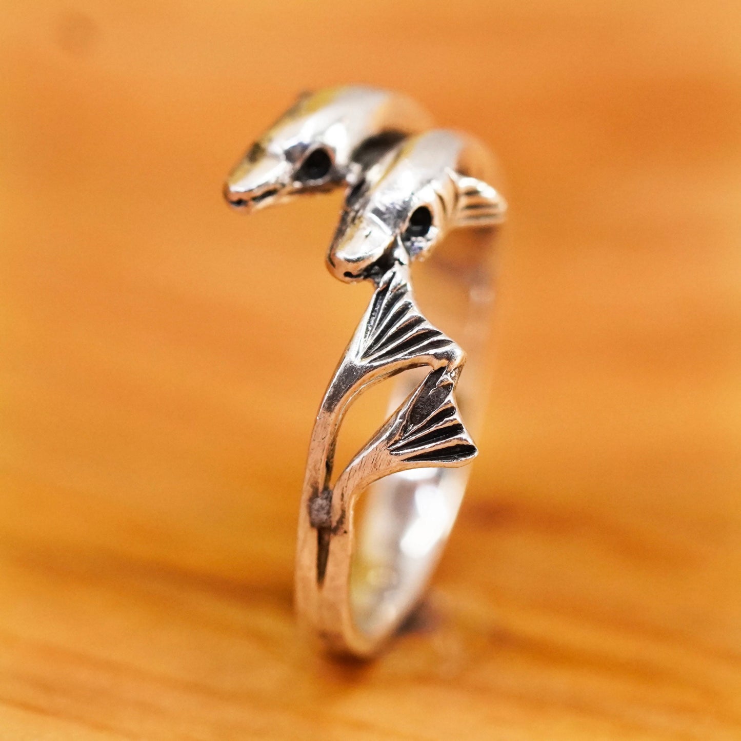 Size 6.25, vintage Sterling silver handmade ring, 925 wrap dolphins band