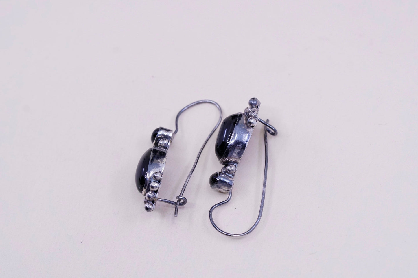Vintage Sterling 925 silver handmade earrings with obsidian with beads