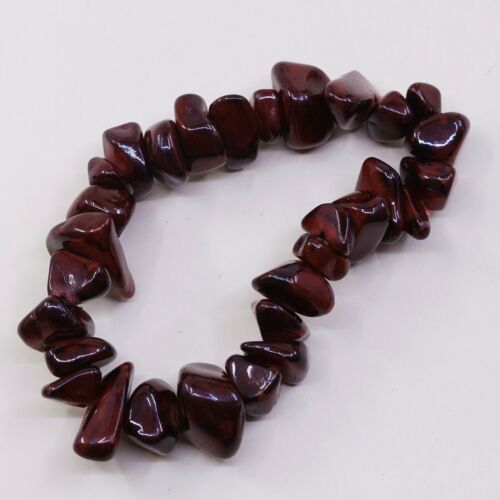 6.25” Vtg Handmade Bloodstone Nugget Elastic Bracelet