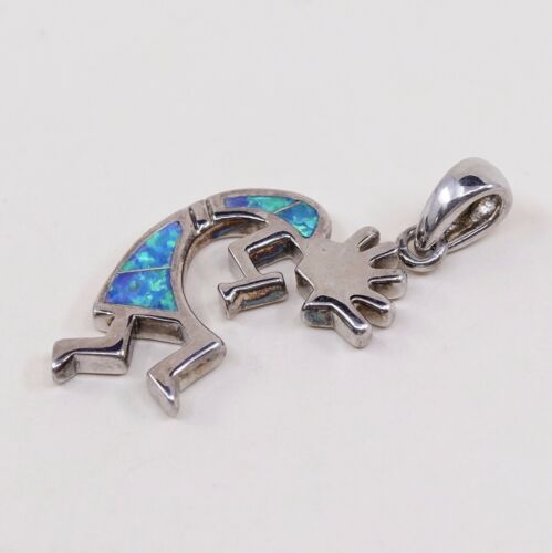Vintage AK Sterling Silver Handmade Pendant, Navajo 925 kokopelli w/ Opal