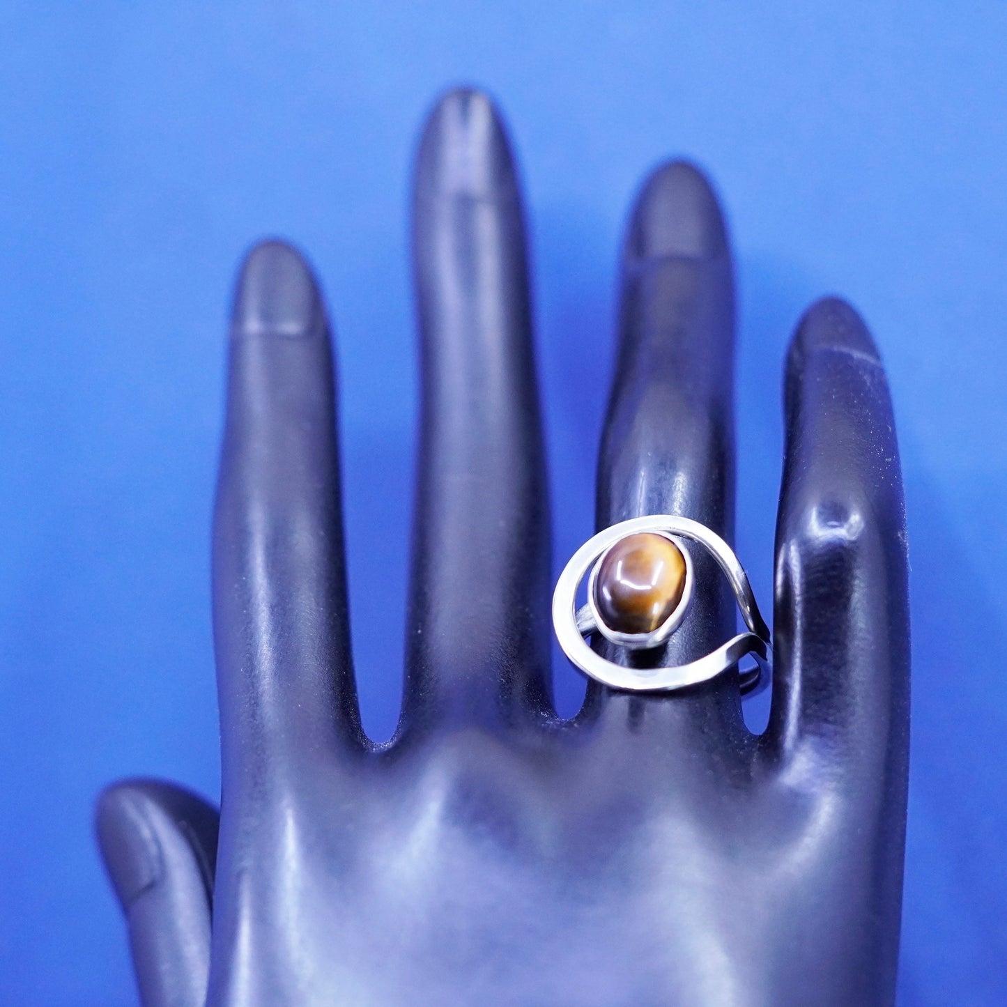 Size 6.75, vintage Sterling 925 silver handmade ring with golden tiger eye