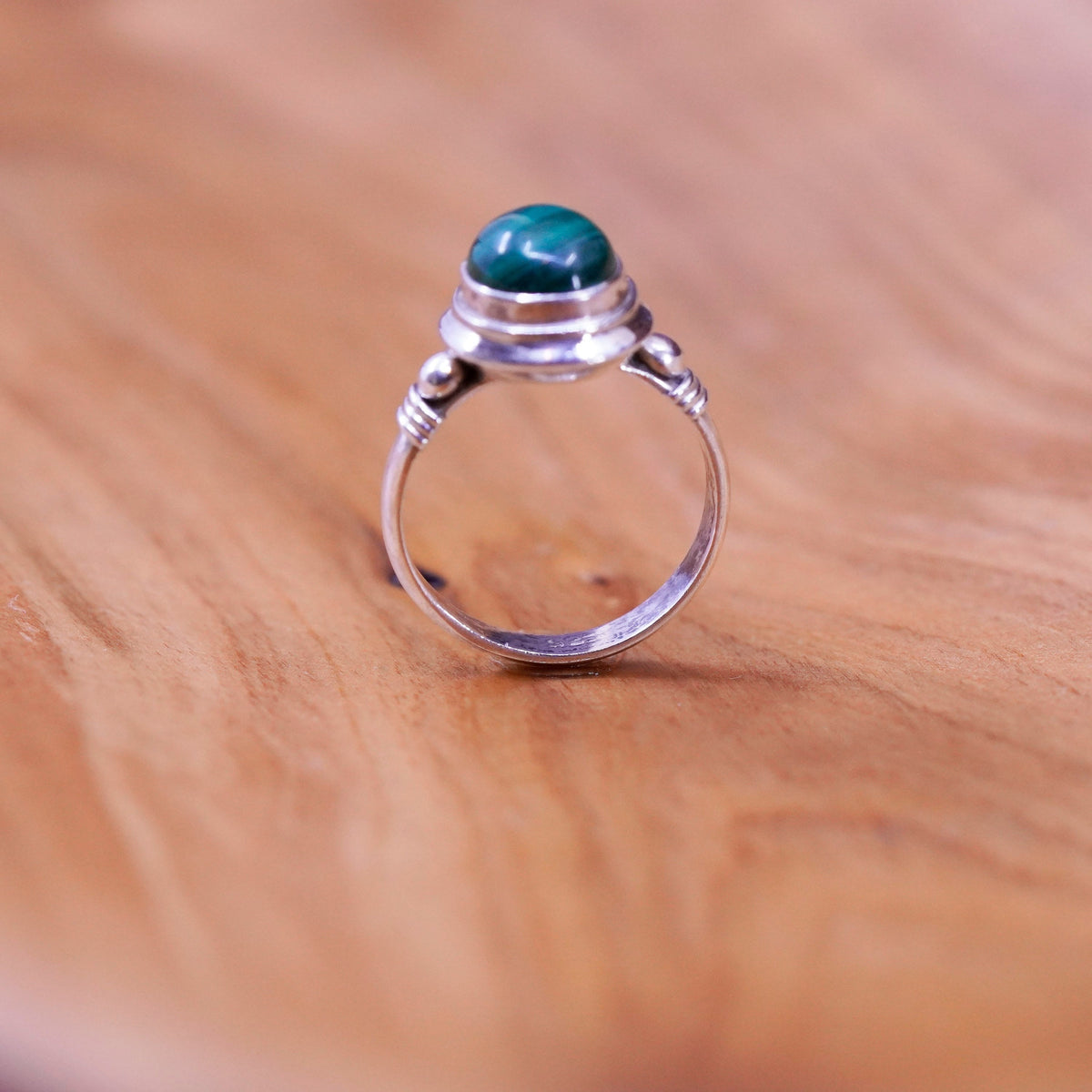 Size 6.5, vintage Mexico Sterling 925 silver handmade ring band with malachite