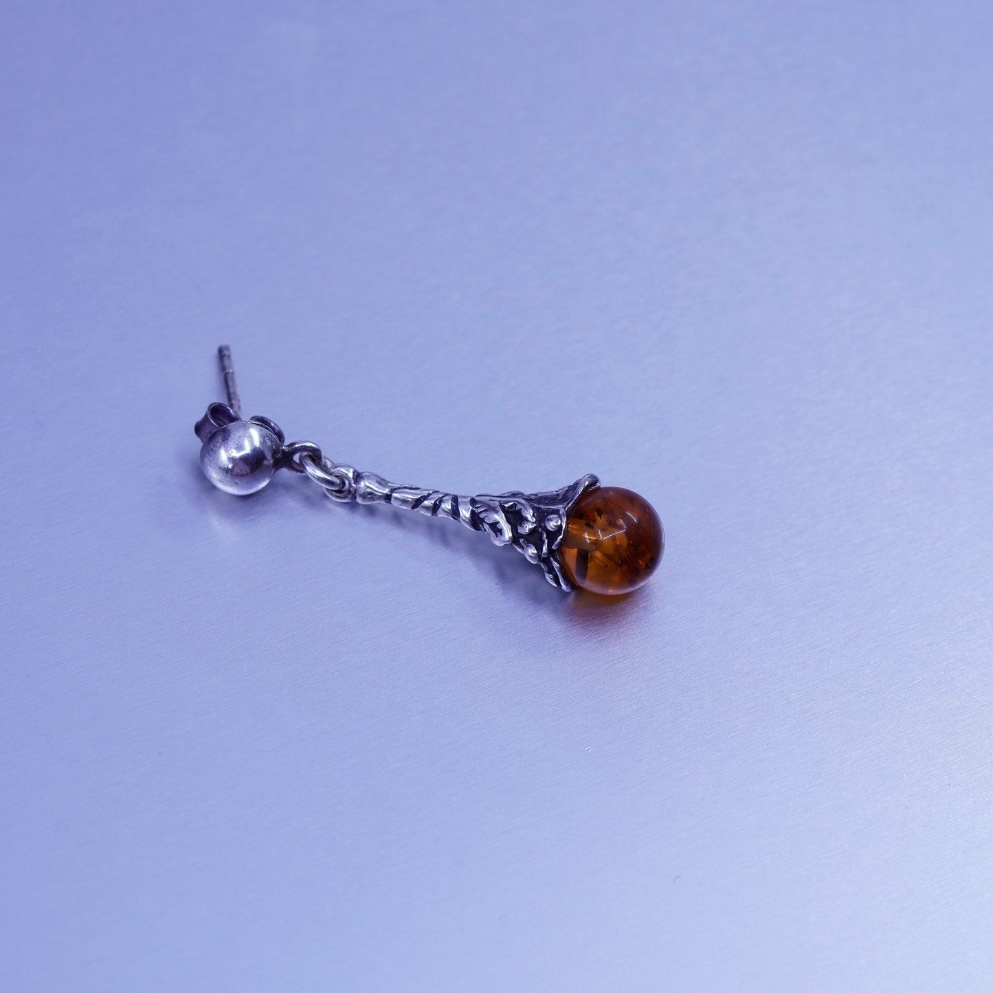 Vintage jewelry | handmade Sterling 925 silver teardrop earrings with amber
