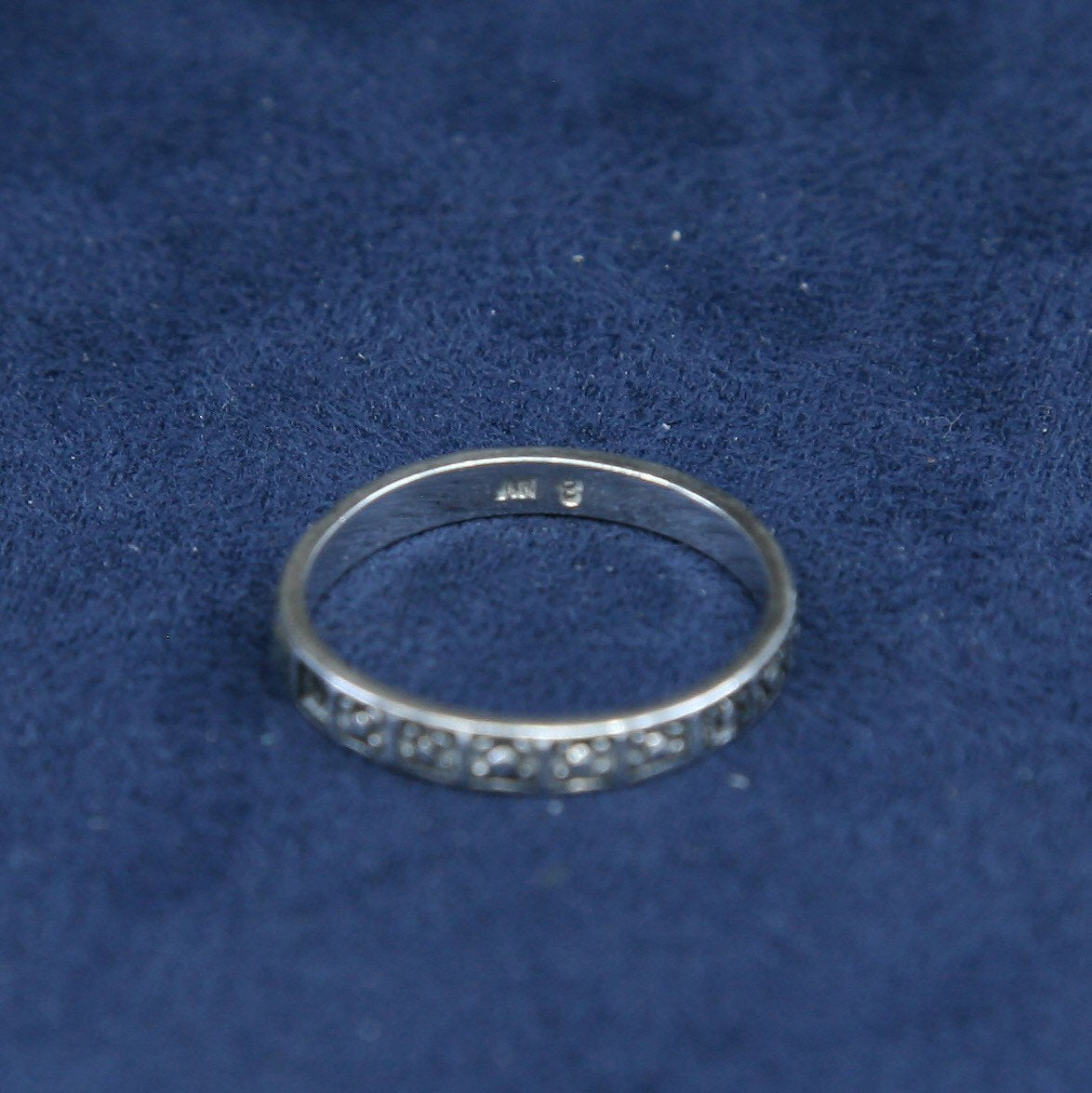 sz 8.25, vtg Sterling silver handmade ring, 925 band w/ marcasite