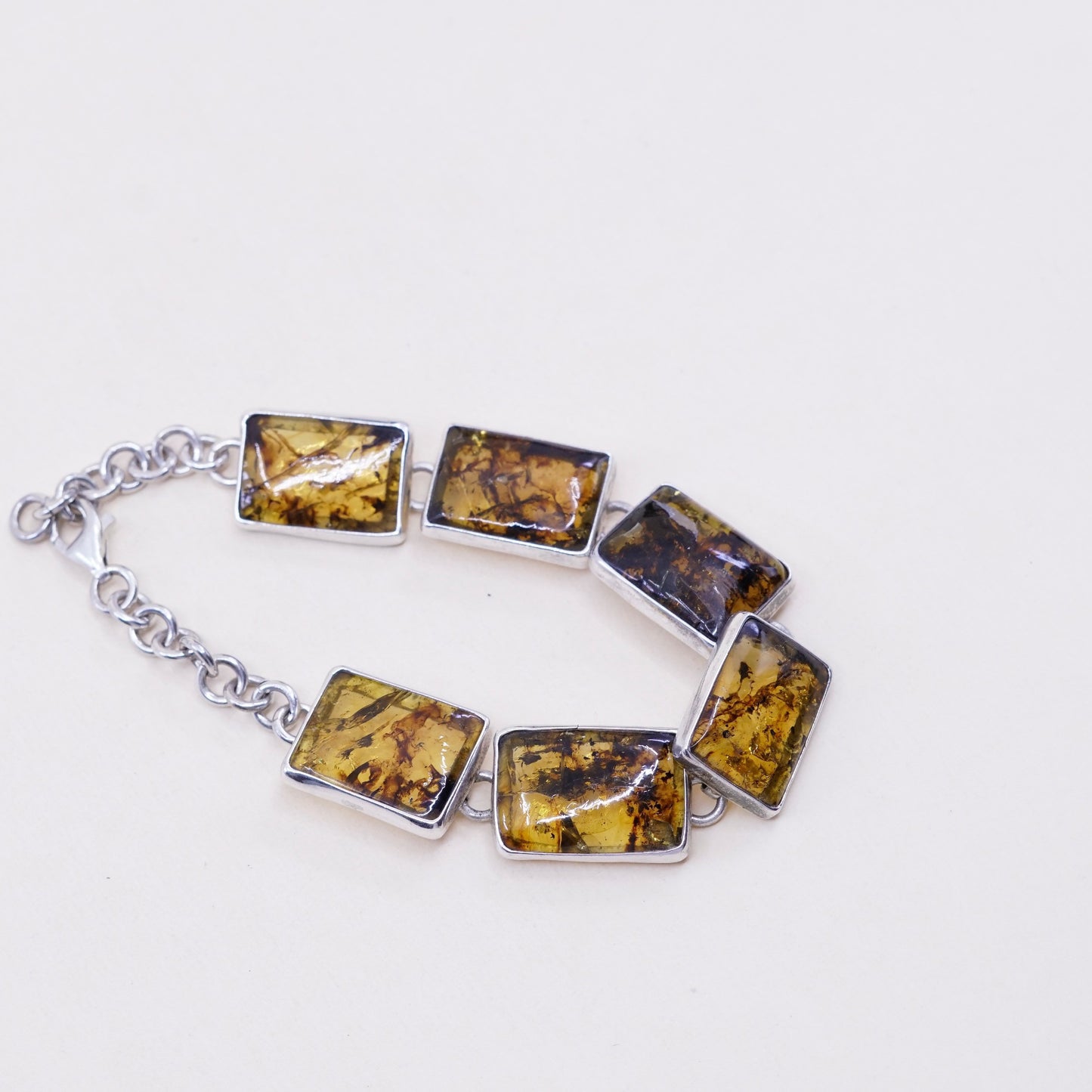 6.75+1”, Vintage sterling 925 silver handmade bracelet with amber