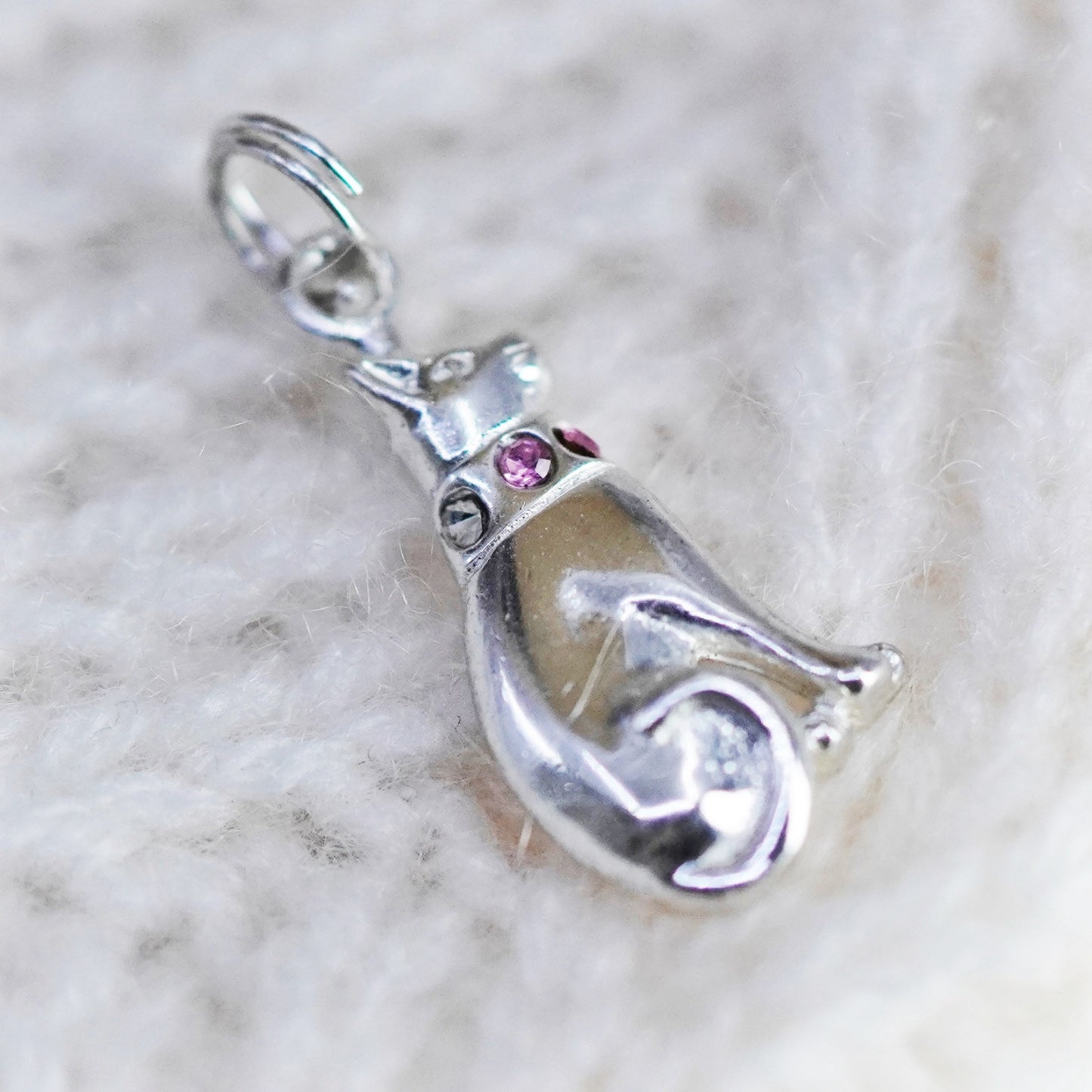 Vintage sterling silver handmade pendant, 925 cat kitty charm