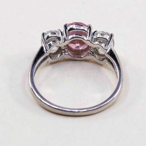 Sz 8, Sterling Ring, 925 Silver Fashion Engagement Ring W/ Pink N Clear Cz