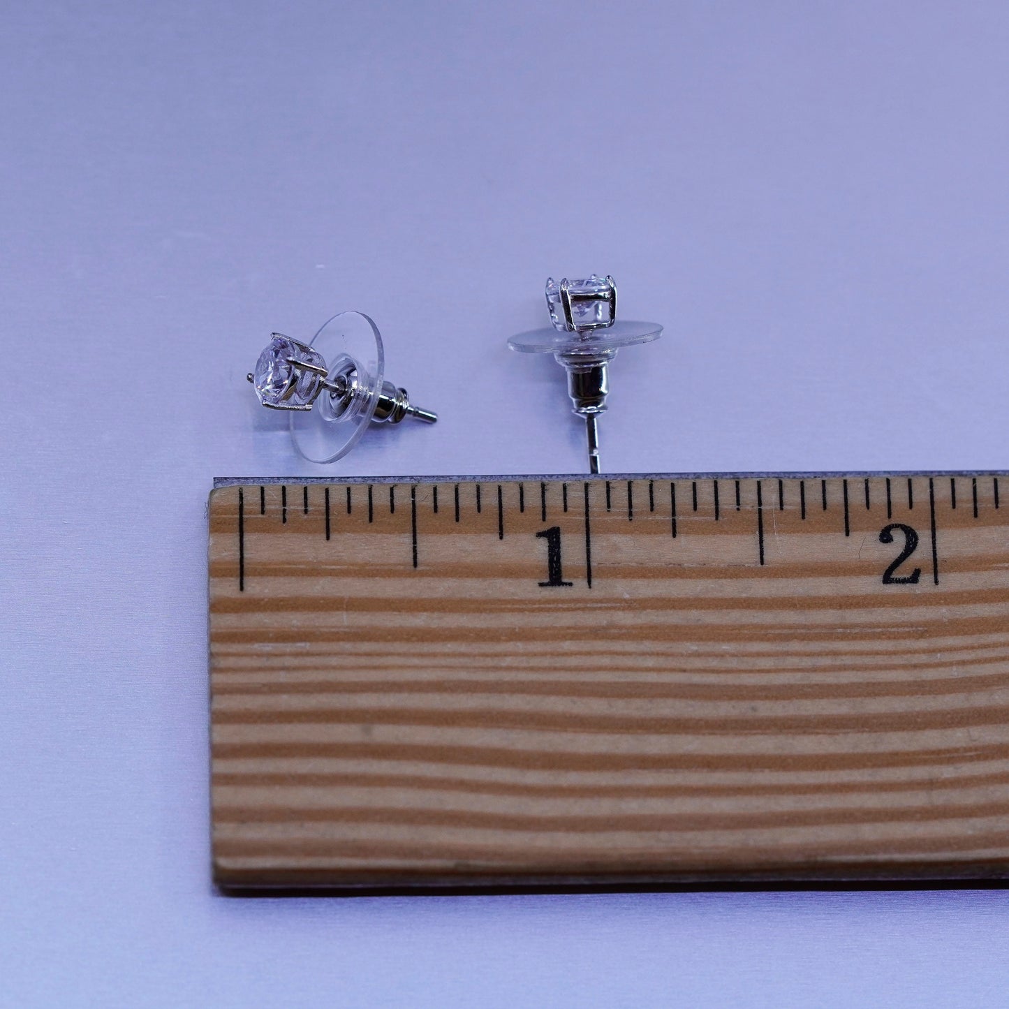 5mm, Vintage Sterling 925 silver earrings, studs with cz inlay