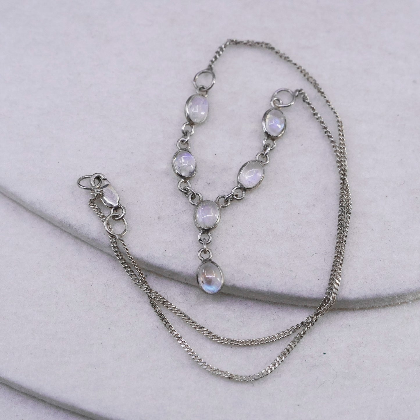 16”, vintage Sterling 925 silver handmade curb necklace with moonstone pendant