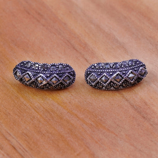 Vintage Sterling 925 silver handmade Huggie earrings with marcasite