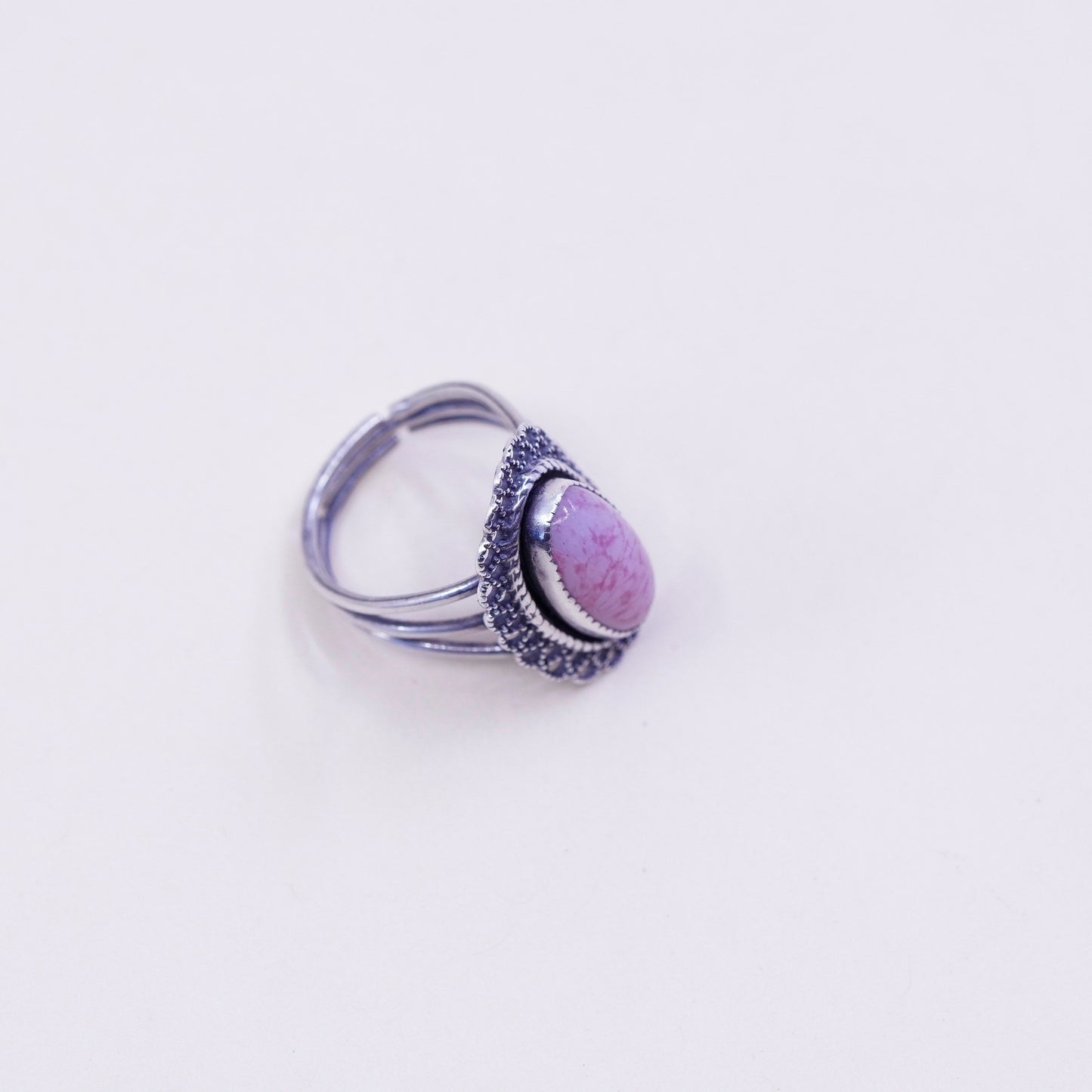 Size adjustable, vintage Sterling 925 silver handmade ring with agate whirly