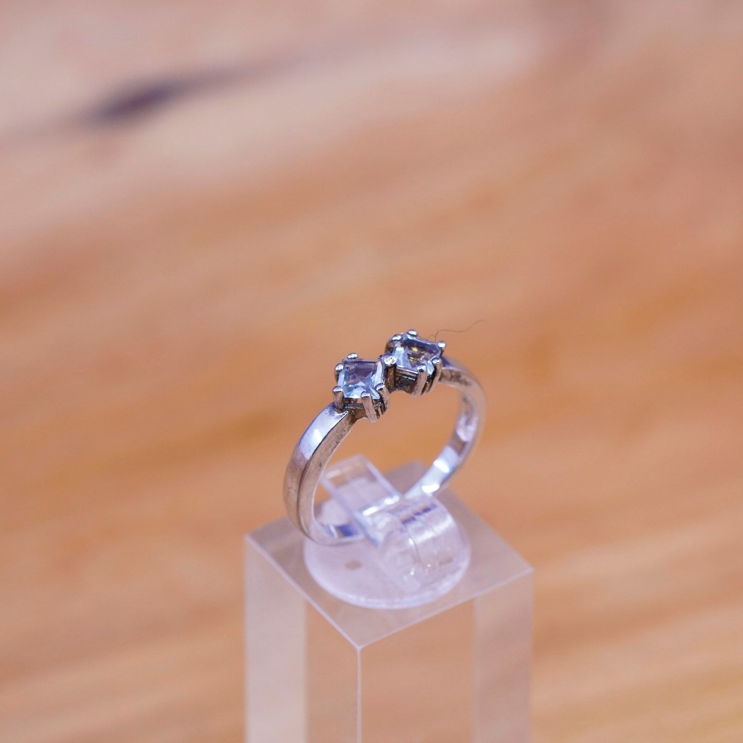 Size 8.25, vintage Sterling silver handmade ring, 925 stackable band with cz