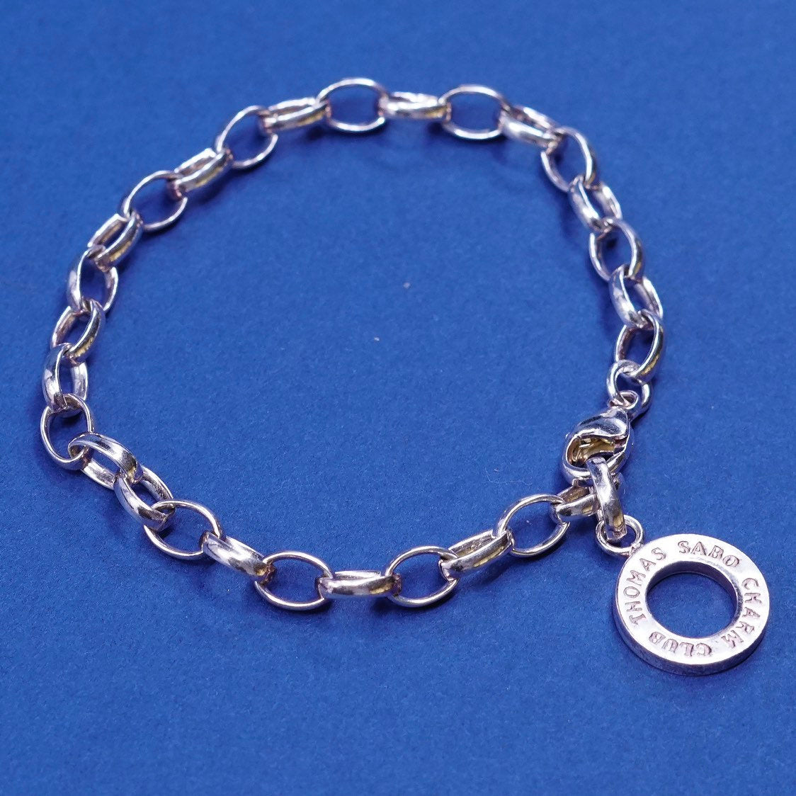 6.5", 5mm, Thomas soba Sterling silver bracelet, 925 chain w/ circle charm