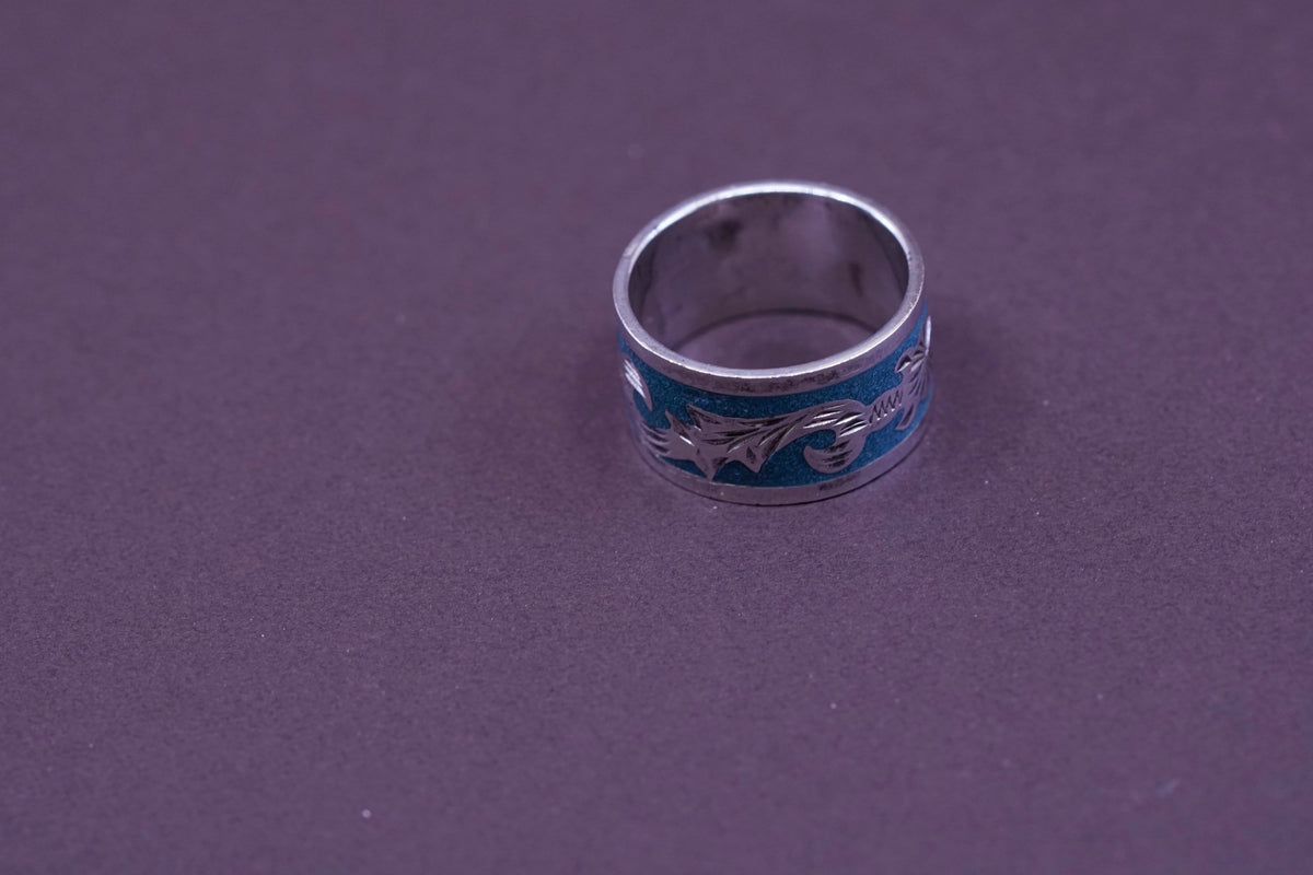 sz 10, Sterling silver ring, Native American, 925 wide band w/ turquoise