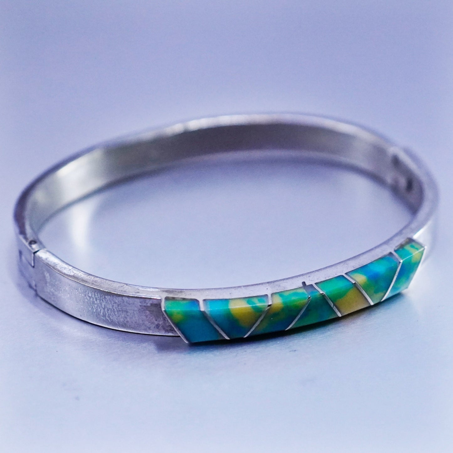 7”, Mexico Hecho En Sterling 925 silver bracelet, hinged bangle rain flower