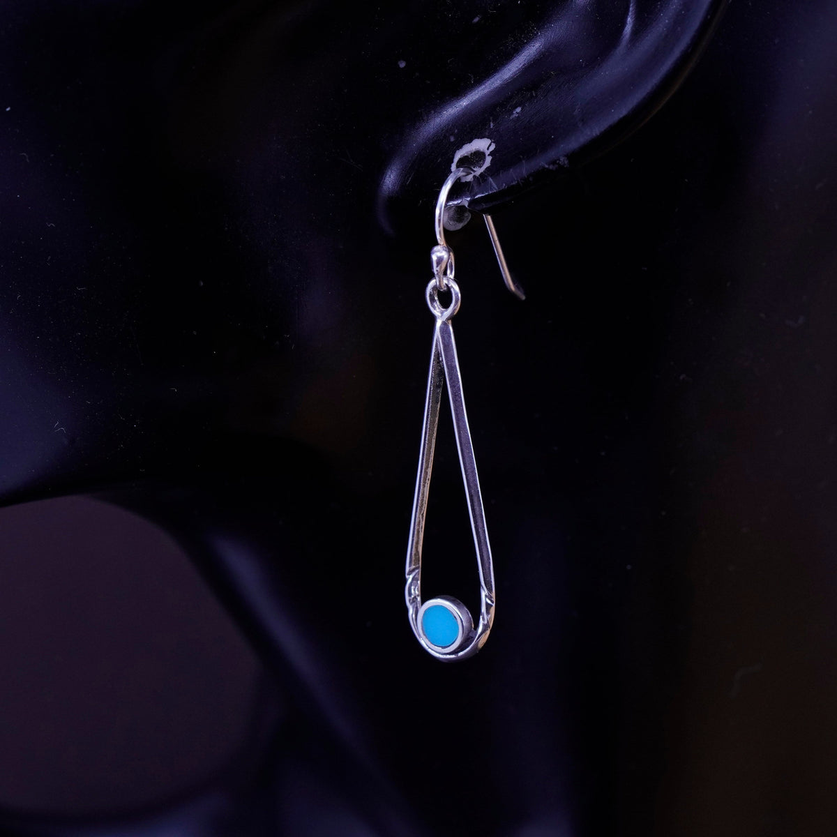Vintage Sterling 925 silver handmade teardrop earrings with turquoise