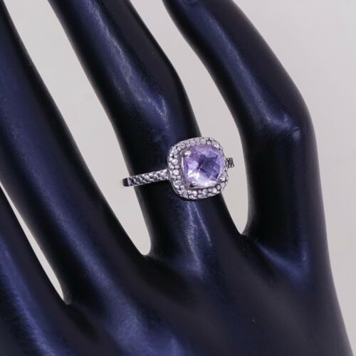 Sz 5, Sterling Silver handmade Ring, 925 Ring W/ amethyst N Diamond Details