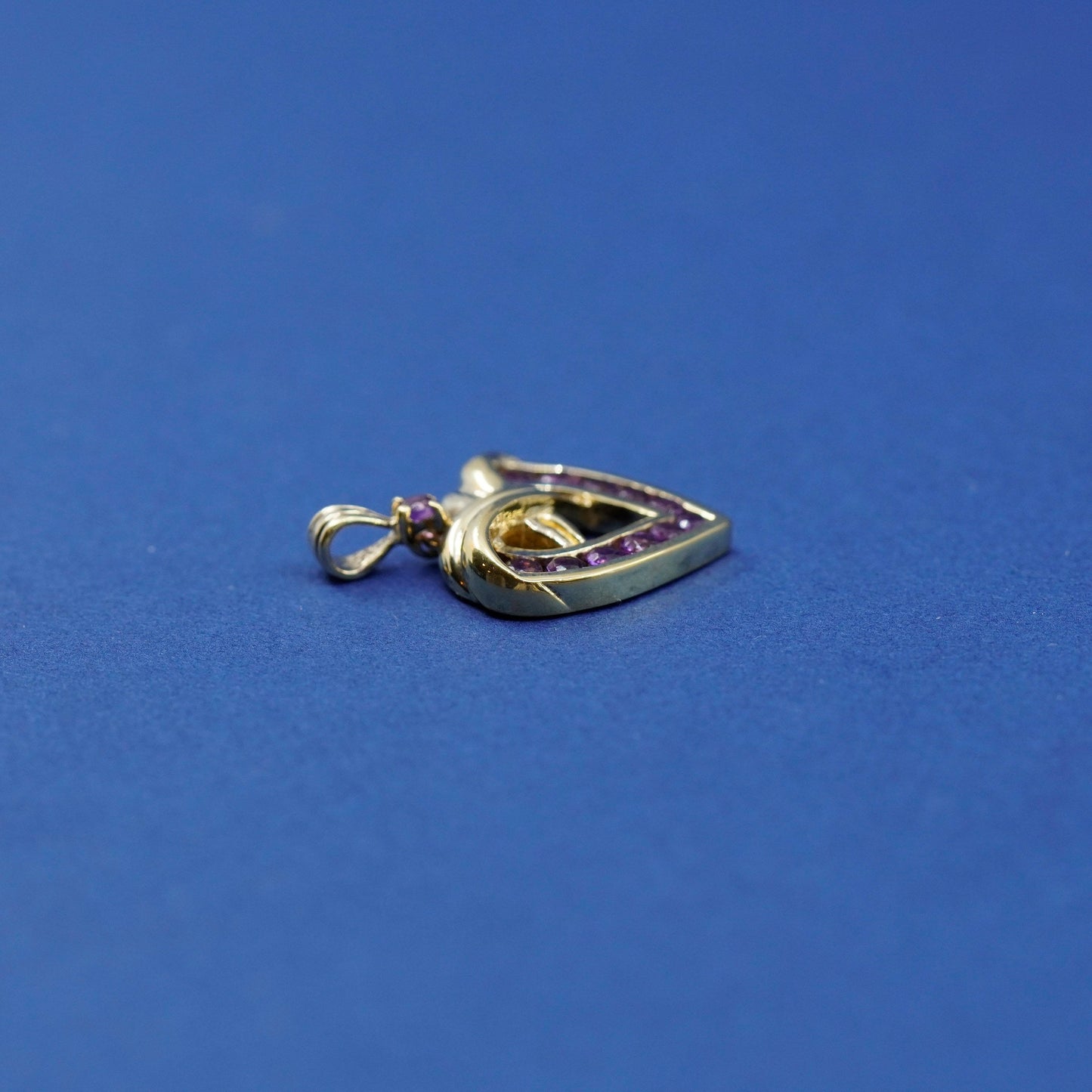Vintage vermeil gold over Sterling silver handmade pedant, 925 heart amethyst