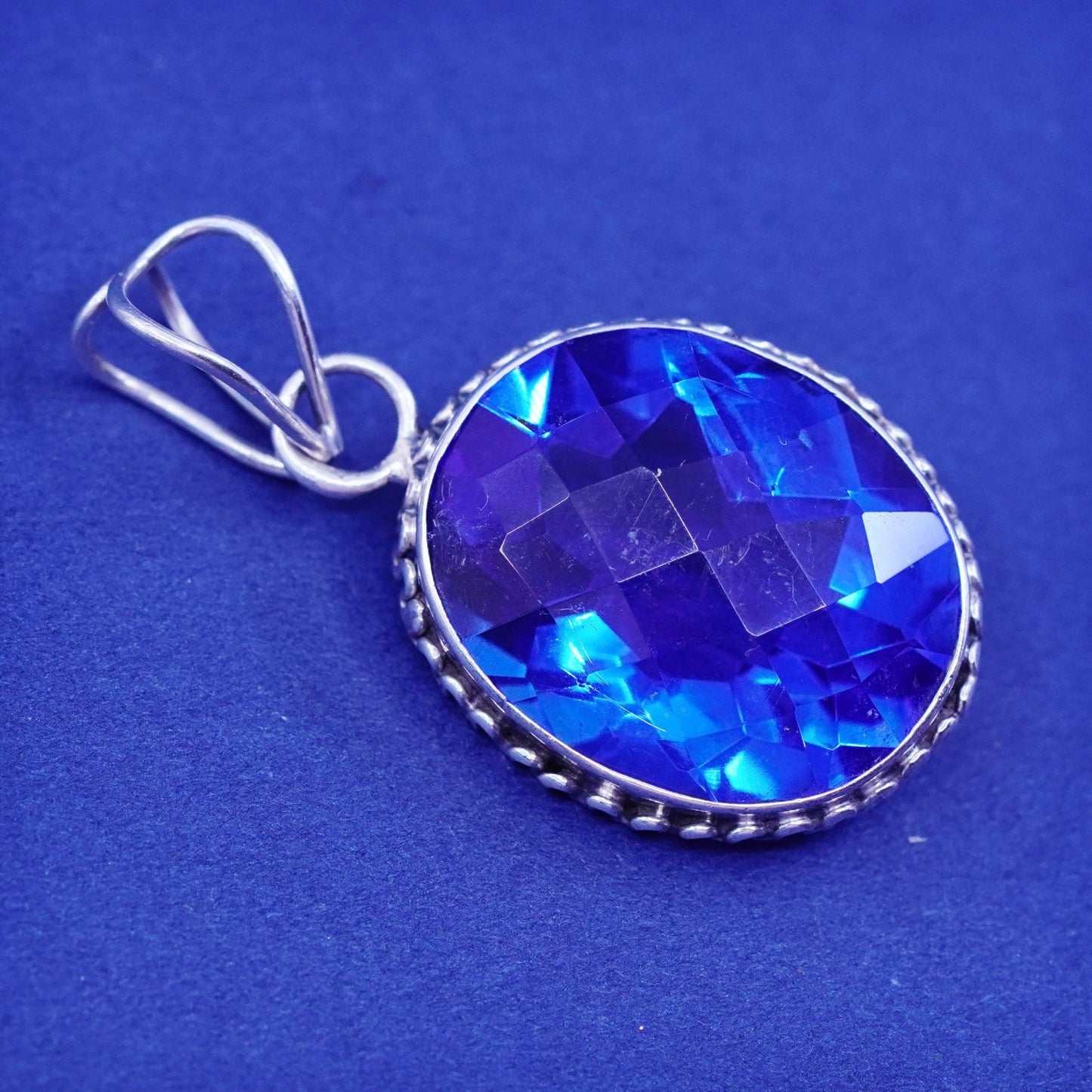 Vintage sterling 925 silver handmade pendant with blue topaz