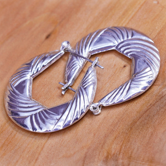 1.25”, Sterling silver twisted hoop earrings, 925 textured flatten huggie