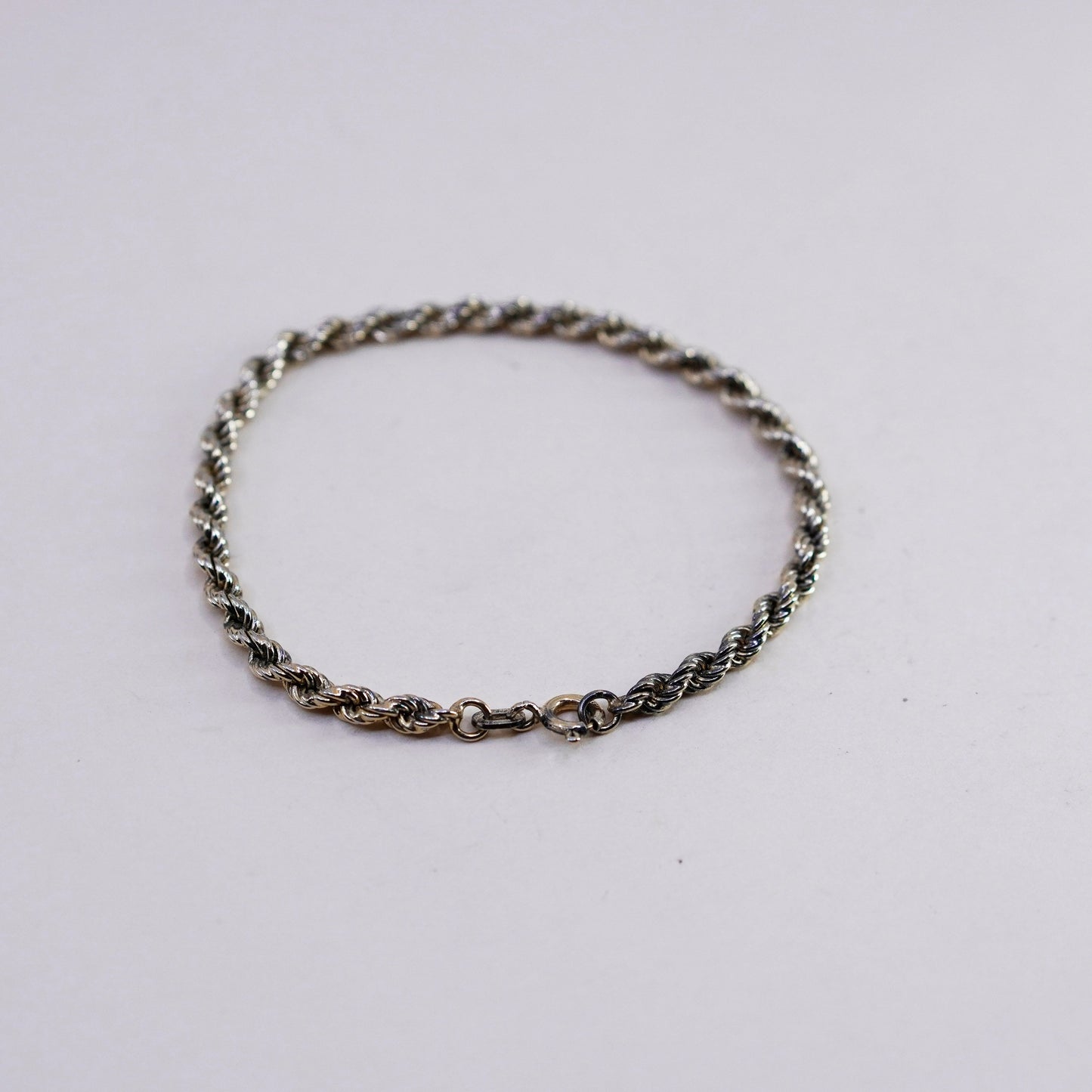 6.75”, Vintage vermeil gold over sterling 925 silver Italy rope chain bracelet