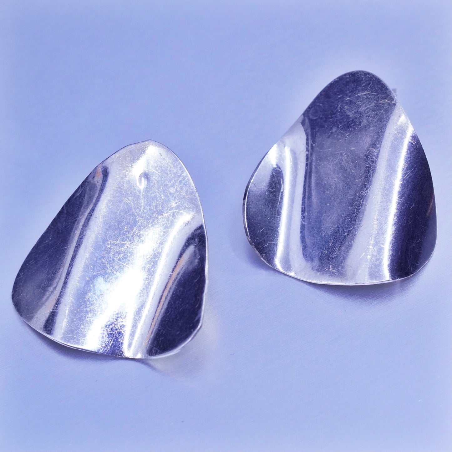 Vintage Mexico Sterling 925 silver handmade earrings, wrinkle studs