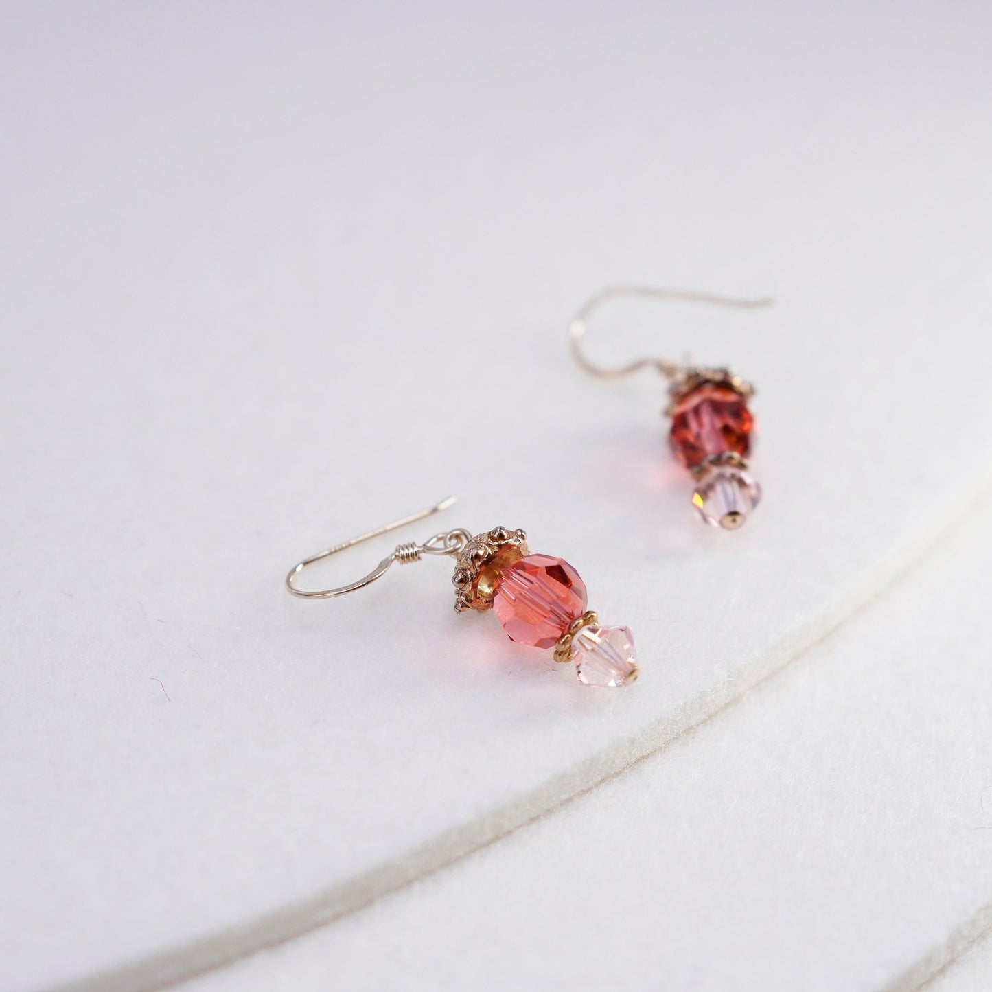 Vintage 14K GF earrings with teardrop pink crystal