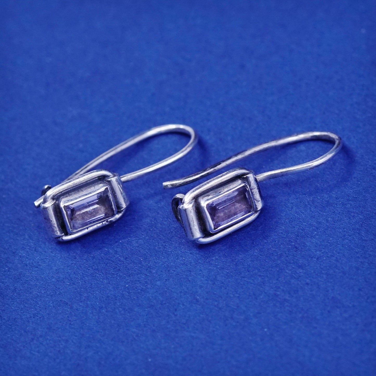 Vintage sterling silver handmade earrings, 925 silver with amethyst