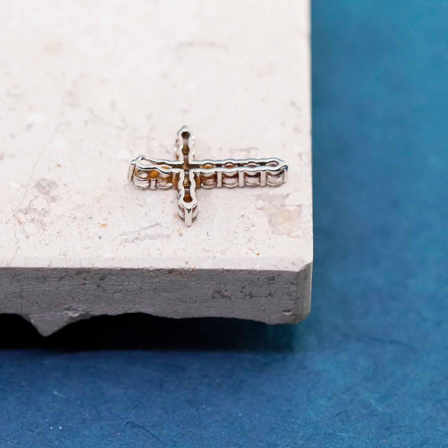 Vintage Sterling silver handmade pendant, 925 cross with cz
