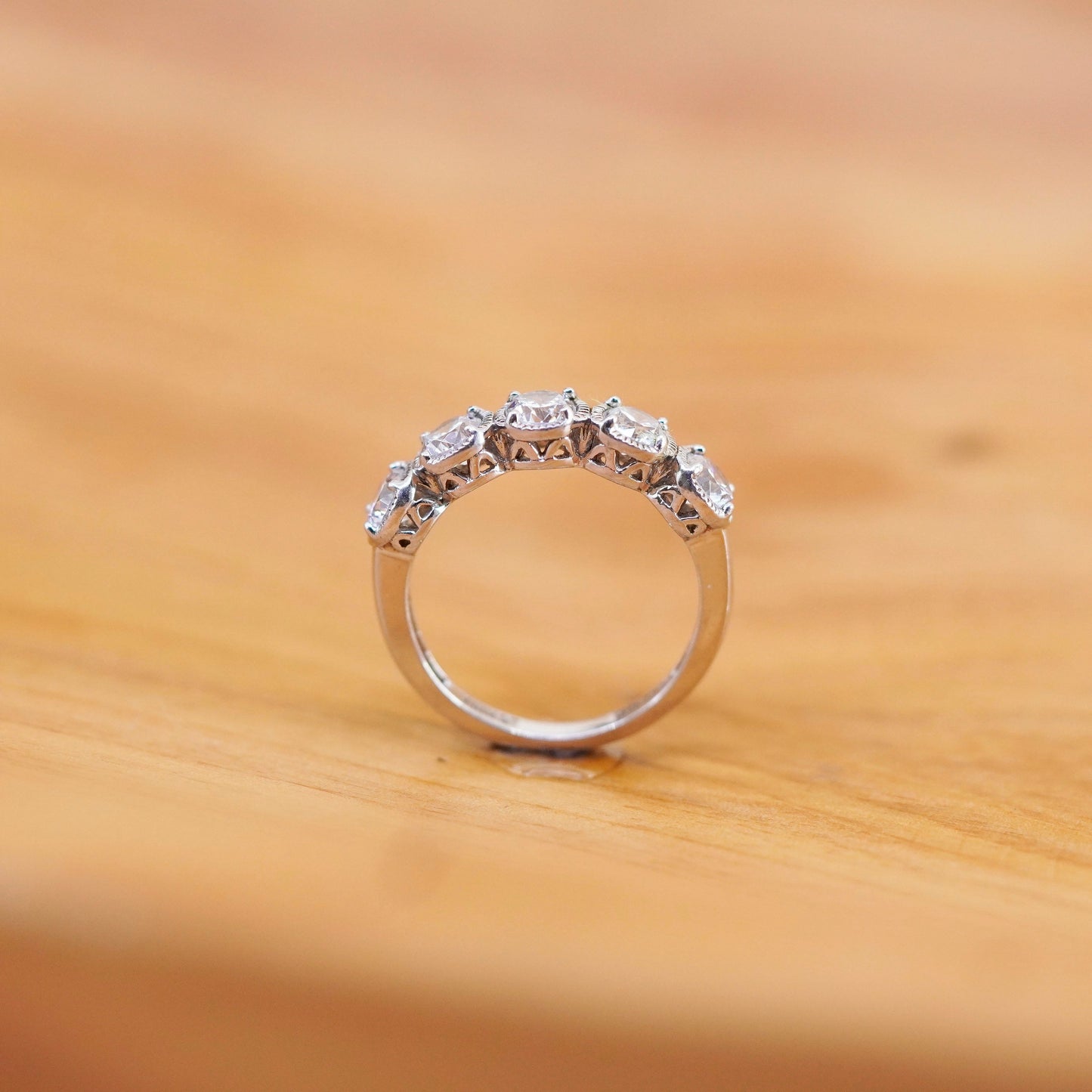 Size 6, vintage Sterling 925 silver anniversary engagement ring with cluster cz