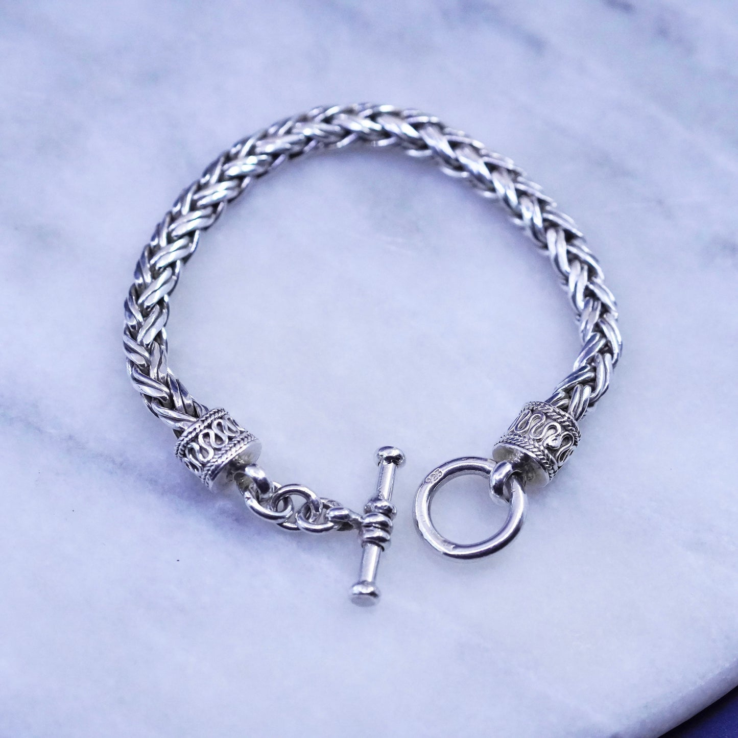 6.5”, vintage Sterling silver handmade bracelet, solid bold 925 wheat chain