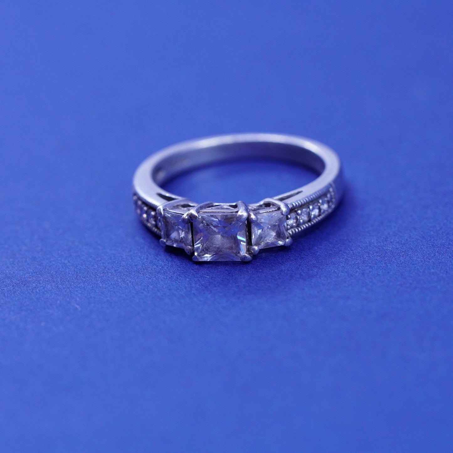 Size 7, vintage Sterling 925 silver ring with cluster crystal, engagement ring